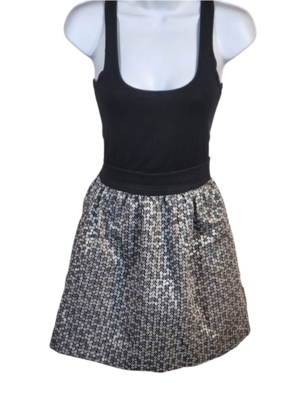 Eight Sixty Black Scoop Neck Dress Silver Sequin Skirt Size XS Mini Party NYE